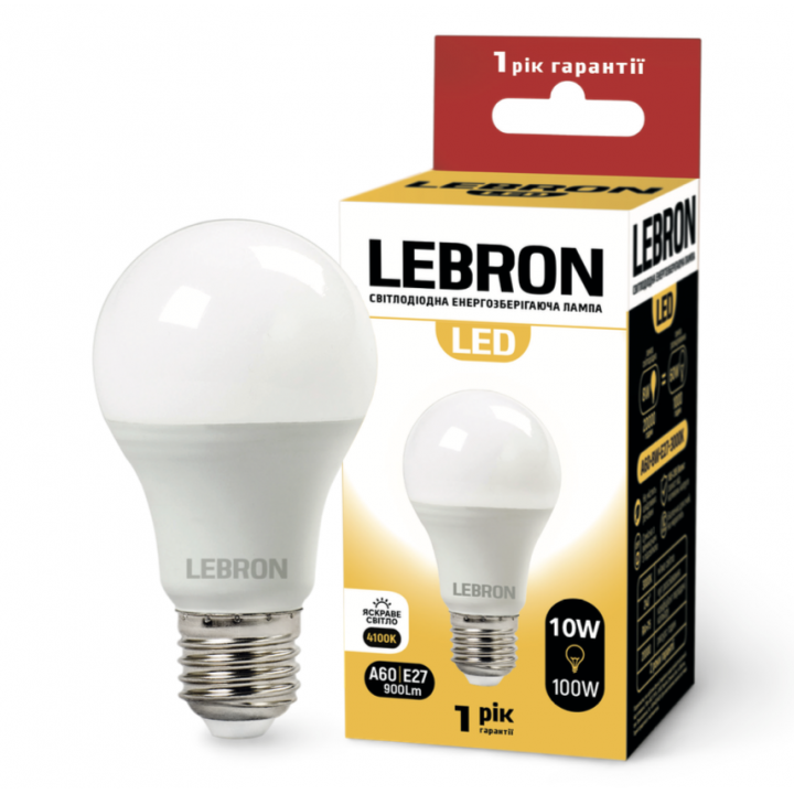 LED лампа LEBRON L-A60, 10W, Е27, 4100K, 900Lm