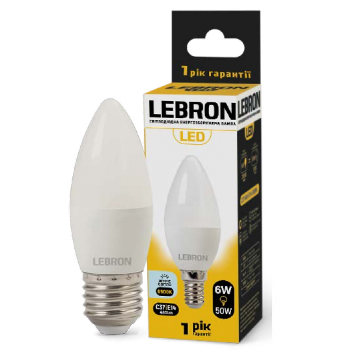 LED лампа LEBRON L-С37, 6W, 220V, Е27, 6500K, 480Lm
