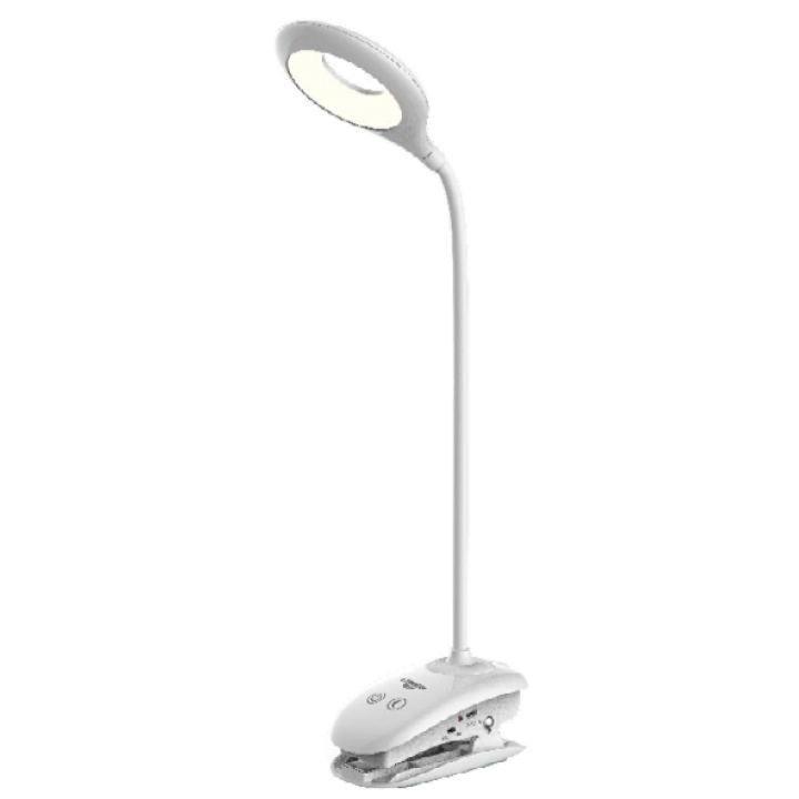 LED лампа настільна з кліпсою LEBRON L-TL-L-Clip-46, 5W, 4100K, Li-ion 1200mAh, біла, USB