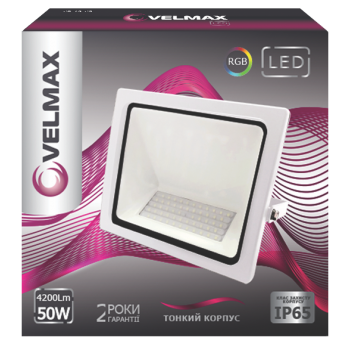 LED прожектор VELMAX VF-50AS-RGB, 50W, 4200Lm, 230V, пульт д.керування