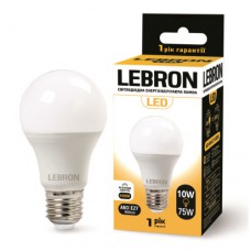 LED лампа Lebron L-A60, 10W, Е27, 4100K, 850Lm, кут 240°