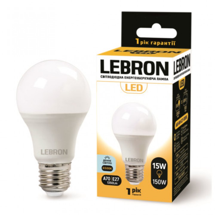 LED лампа Lebron L-A70, 15W, Е27, 6500K, 1350Lm, кут 240°