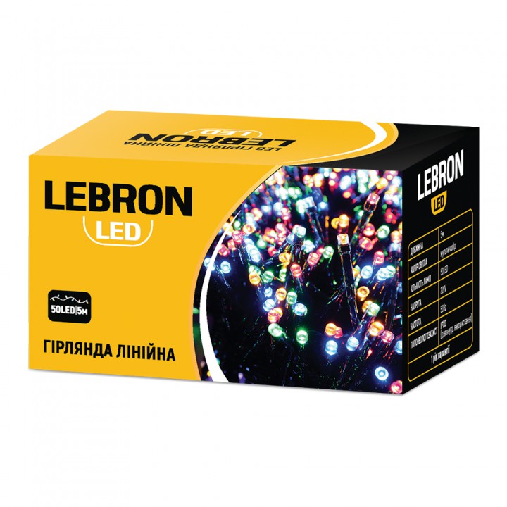 LED гирлянда новогодняя LEBRON линейная 10м, 100LED, мульти цвет, IP20