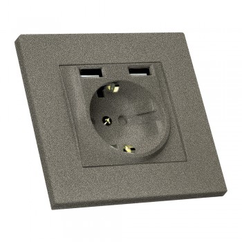 Розетка з/з, 16А, USB+TYPE-C, 2,4А, зі шторками, RITA, Mutlusan, "графіт", (2220 629 0295)