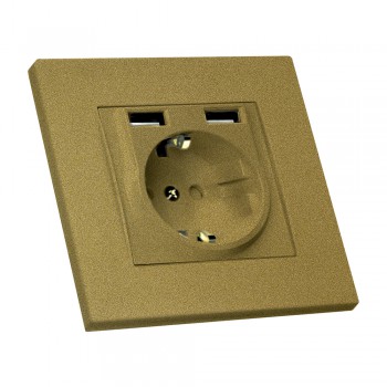 Розетка з/з, 16А, та 2гн USB, 2,4А, зі шторками, RITA, Mutlusan, "золото", (2220 619 0280)