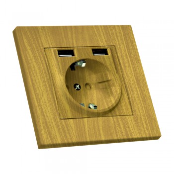 Розетка з/з, 16А, та 2гн USB, 2,4А, зі шторками, RITA, Mutlusan, "дуб", (2220 619 0258)
