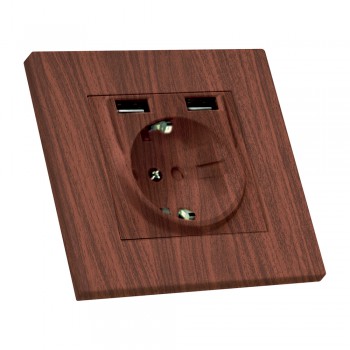 Розетка з/з, 16А, та 2гн USB, 2,4А, зі шторками, RITA, Mutlusan, "вишня" (2220 619 0256)