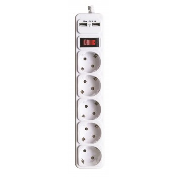 Мережевий фільтр-подовжувач з/з, 5 гнізд, 2 USB, 5м, з вимикачем, MARSO