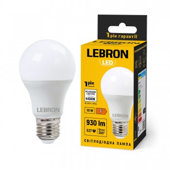 LED лампа LEBRON L-A60-102741, 10W, Е27, 4100K, 230V