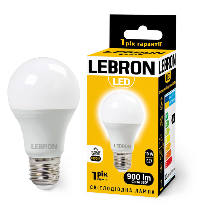 LED лампа LEBRON L-A60, 10W, Е27, 4100K, 900Lm