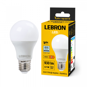 LED лампа LEBRON L-A60-102765, 10W, Е27, 6500K, 230V