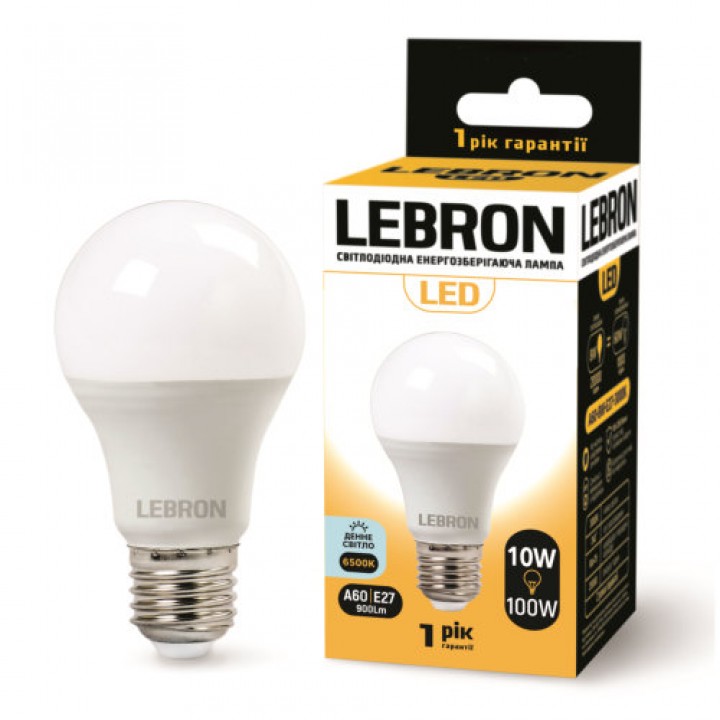 LED лампа LEBRON L-A60, 10W, Е27, 6500K, 900Lm