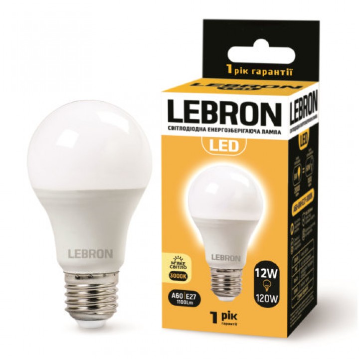 LED лампа LEBRON L-A60, 12W, Е27, 3000K, 1100Lm