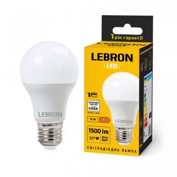 LED лампа LEBRON L-A60-152741, 15W, Е27, 4100K, 230V
