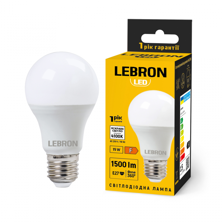 LED лампа LEBRON L-A60-152741, 15W, Е27, 4100K, 230V