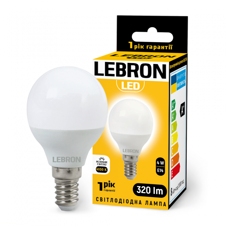 LED лампа LEBRON L-G45, 4W, 220V, Е14, 4100K, 320Lm