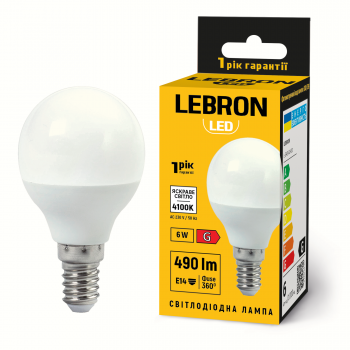 LED лампа LEBRON L-G45-61441, 6W, Е14, 4100K, 230V