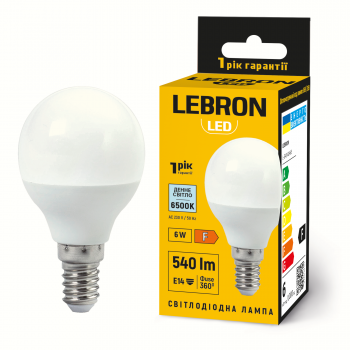 LED лампа LEBRON L-G45-61465, 6W, Е14, 6500K, 230V