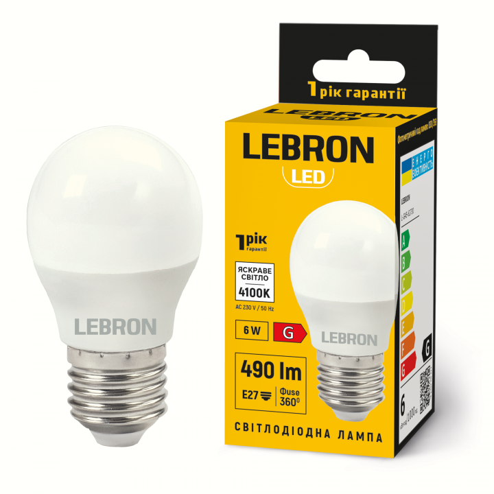 LED лампа LEBRON L-G45-62741, 6W, Е27, 4100K, 230V