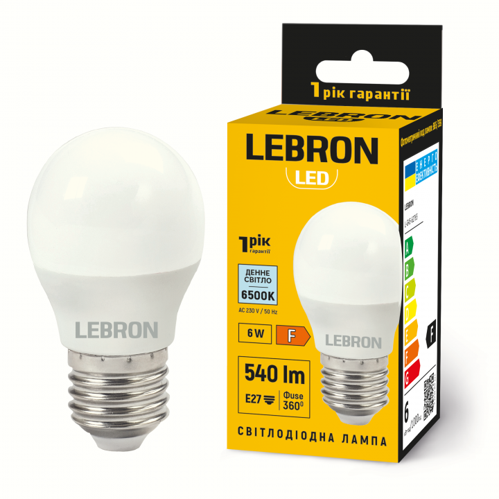 LED лампа LEBRON L-G45-62765, 6W, Е27, 6500K, 230V