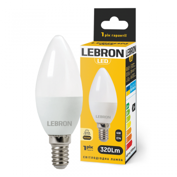 LED лампа LEBRON L-C37-41430, 4W, Е14, 3000K, 230V