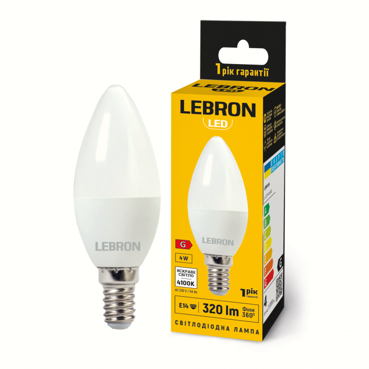 LED лампа LEBRON L-C37-41441, 4W, Е14, 4100K, 230V