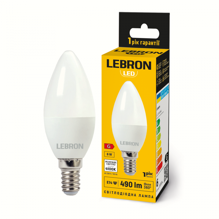 LED лампа LEBRON L-C37-61441, 6W, Е14, 4100K, 230V