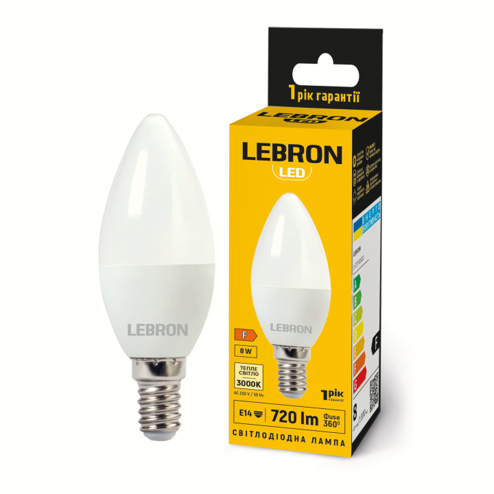 LED лампа LEBRON L-C37-81430, 8W, Е14, 3000K, 230V