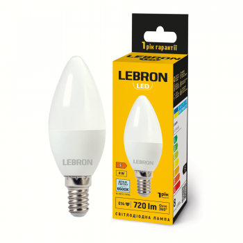LED лампа LEBRON L-C37-81465, 8W, Е14, 6500K, 230V