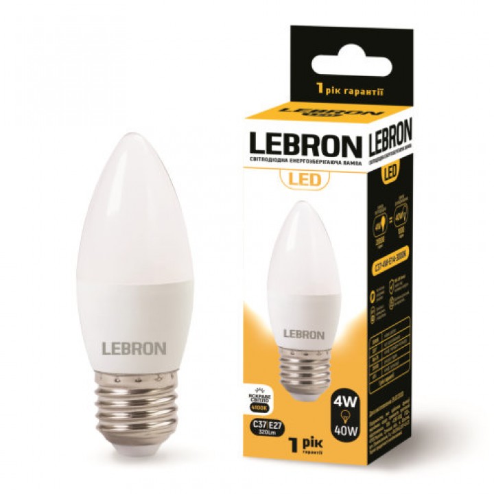 LED лампа LEBRON L-С37, 4W, 220V, Е27, 4100K, 320Lm