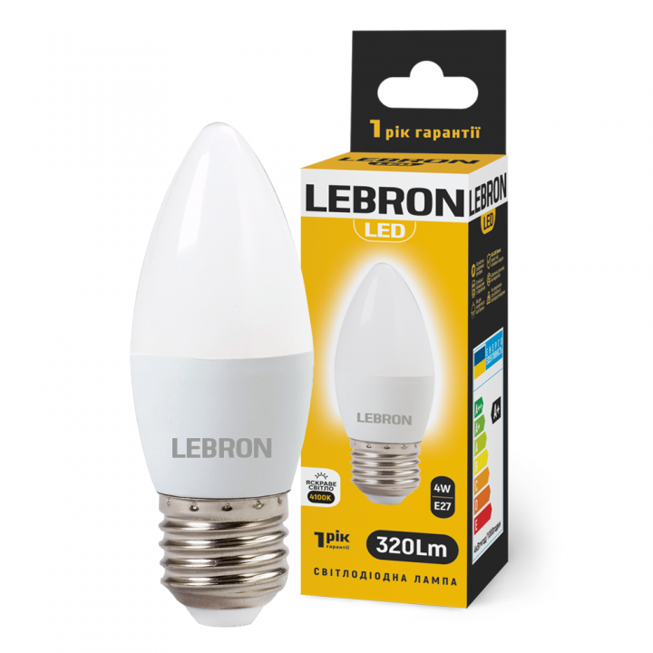 LED лампа LEBRON L-С37, 4W, 220V, Е27, 4100K, 320Lm