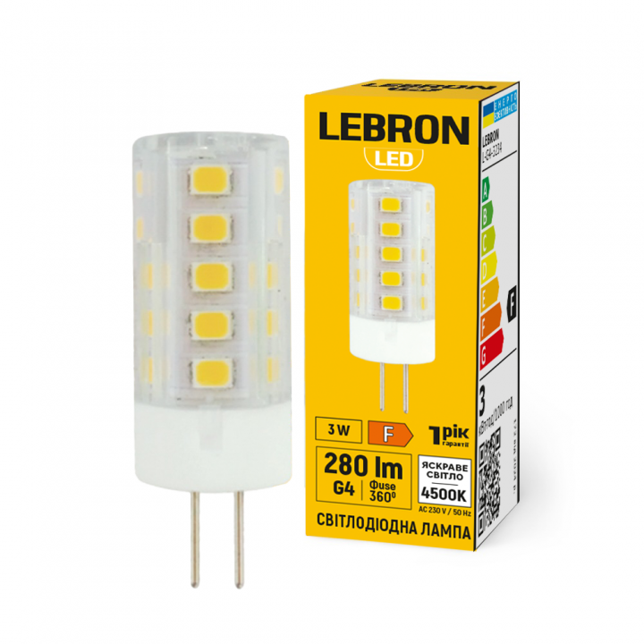 LED лампа LEBRON L-G4-3234, 3W, G4, 4500K, 230V
