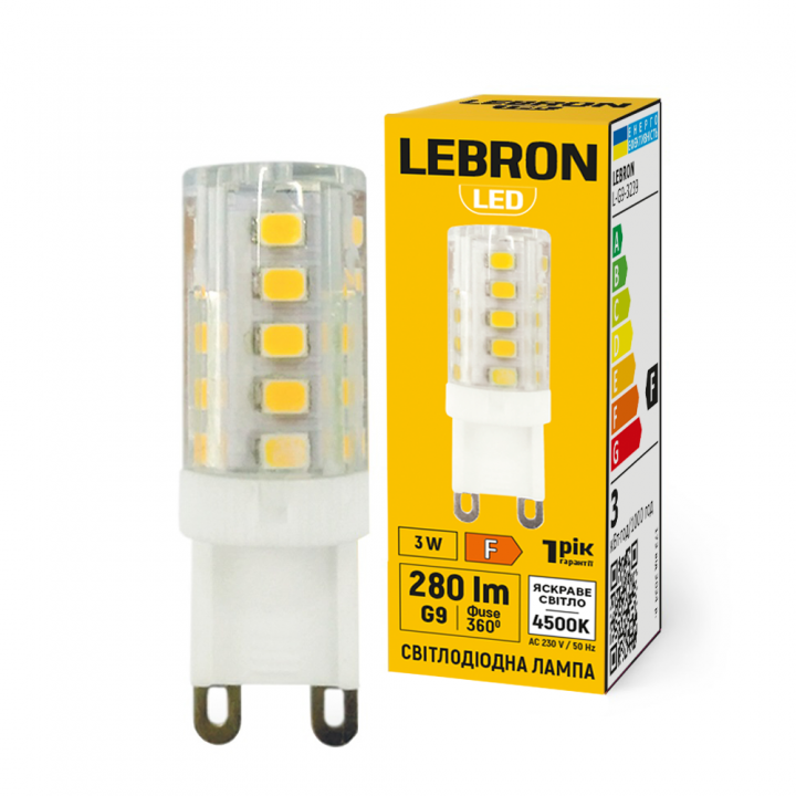 LED лампа LEBRON L-G9-3239, 3W, G9, 4500K, 230V