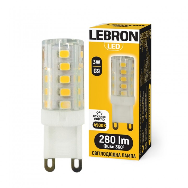 LED лампа LEBRON L-G9, 3W, G9, 4500K, 280Lm, кут 360°