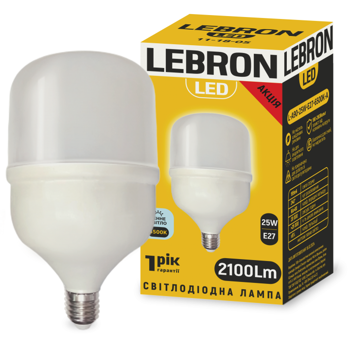 LED лампа LEBRON L-А90, 25W, Е27, 6500K, 2100Lm.