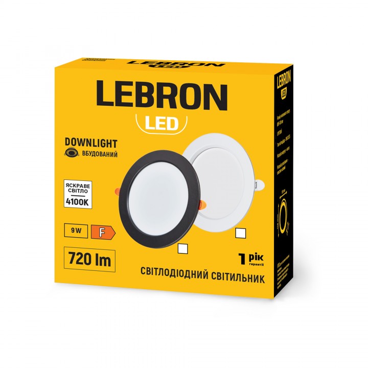 LED світильник LEBRON L-DR-940-Bl, 9W, 4000K, чорний, 230V