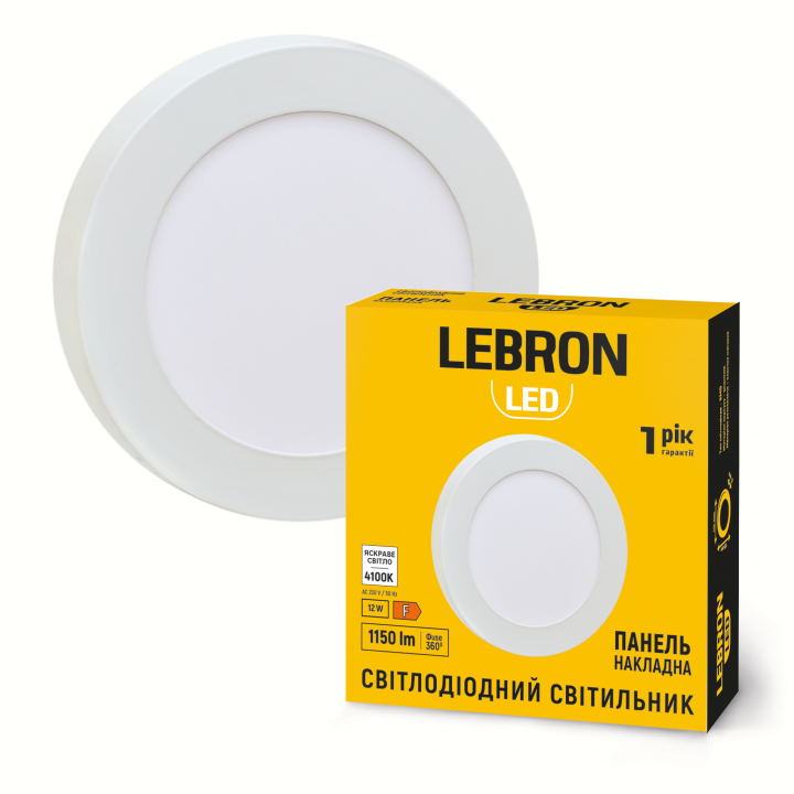 LED св-к LEBRON L-PRS-1241, 12W, нак-ний, 4100K, з блоком живлення.