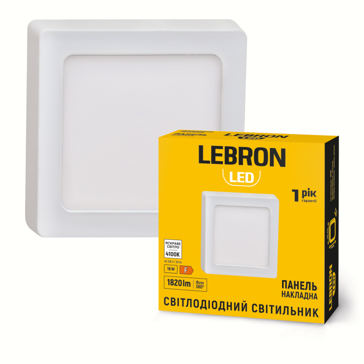 LED св-к LEBRON L-PSS-1841, 18W, нак-ний, 4100K, з блоком живлення.