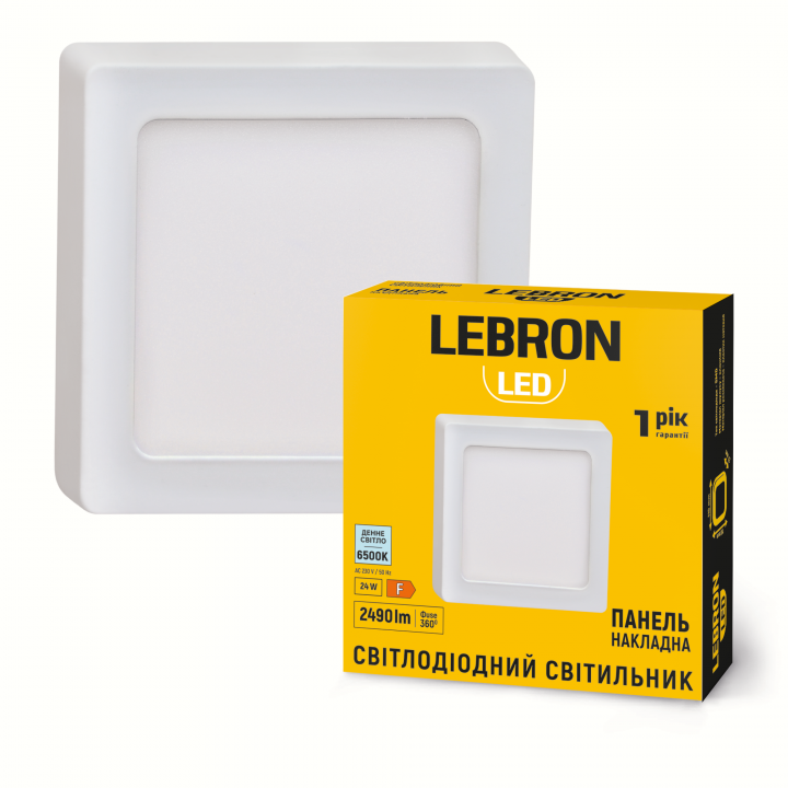 LED св-к LEBRON L-PSS-2465, 24W, нак-ний, 6500K, з блоком живлення.