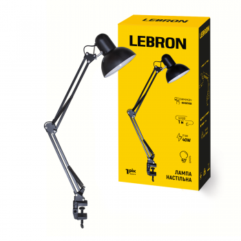 Лампа настільна телескопічна LEBRON L-TL-Tel-LONG, E27, 40W, струбцина, чорна