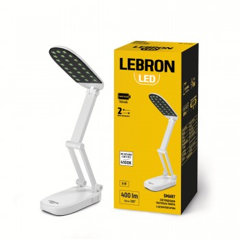 LED лампа настільна LEBRON L-TL-L, 6W, 4100K, Lead-acid, біла, з блоком живлення