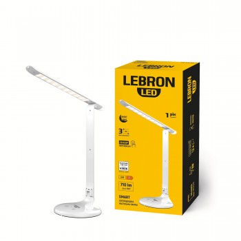 LED лампа настільна LEBRON L-TL-L, 8W, 4100K, 3 рівня по-сті, нічник, біла, з блоком жи-ня