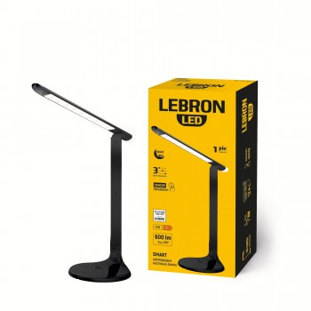 LED лампа настільна LEBRON L-TL-L, 8W, 4100K, 3 рівня по-сті, нічник, чорна, з блоком жи-ня