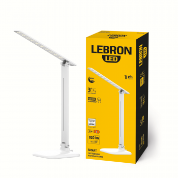 LED лампа настільна LEBRON L-TL-L, 10W, 4100K, 3 рівня по-сті, біла, з блоком жи-ня