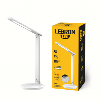 LED лампа настільна LEBRON L-TL-L, 9W, 3000K, 4100K, 6500K, біла "шкіра", з блоком жи-ня