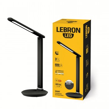 LED лампа настільна LEBRON L-TL-L, 9W, 3000K, 4100K, 6500K, чорна "шкіра", з блоком жи-ня