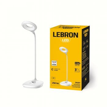 LED лампа настільна LEBRON L-TL-L-44, 4W, 4100K, Li-ion 1200mAh, біла, USB