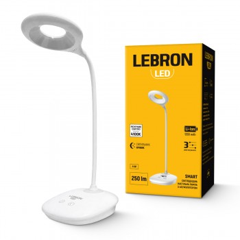 LED лампа настільна LEBRON L-TL-L-44, 4W, 4100K, Li-ion 1200mAh, біла, USB