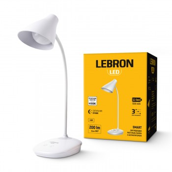 LED лампа настільна LEBRON L-TL-L-48, 4W, 4100K, Li-ion 1200mAh, біла, USB