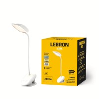 LED лампа настільна LEBRON L-TL-7506WH, 5W, 3000-6500K, Li-ion 1800mAh, шнур USB, біла
